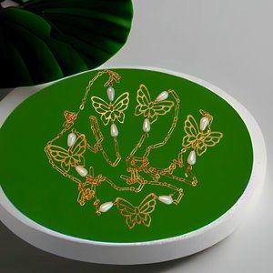 Butterfly Pearl Stainless Steel Station Necklace